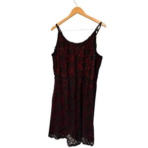 Womens Maurices Black‎ Lace Overlay Red Sparkle Spaghetti Strap Dress Sz XL